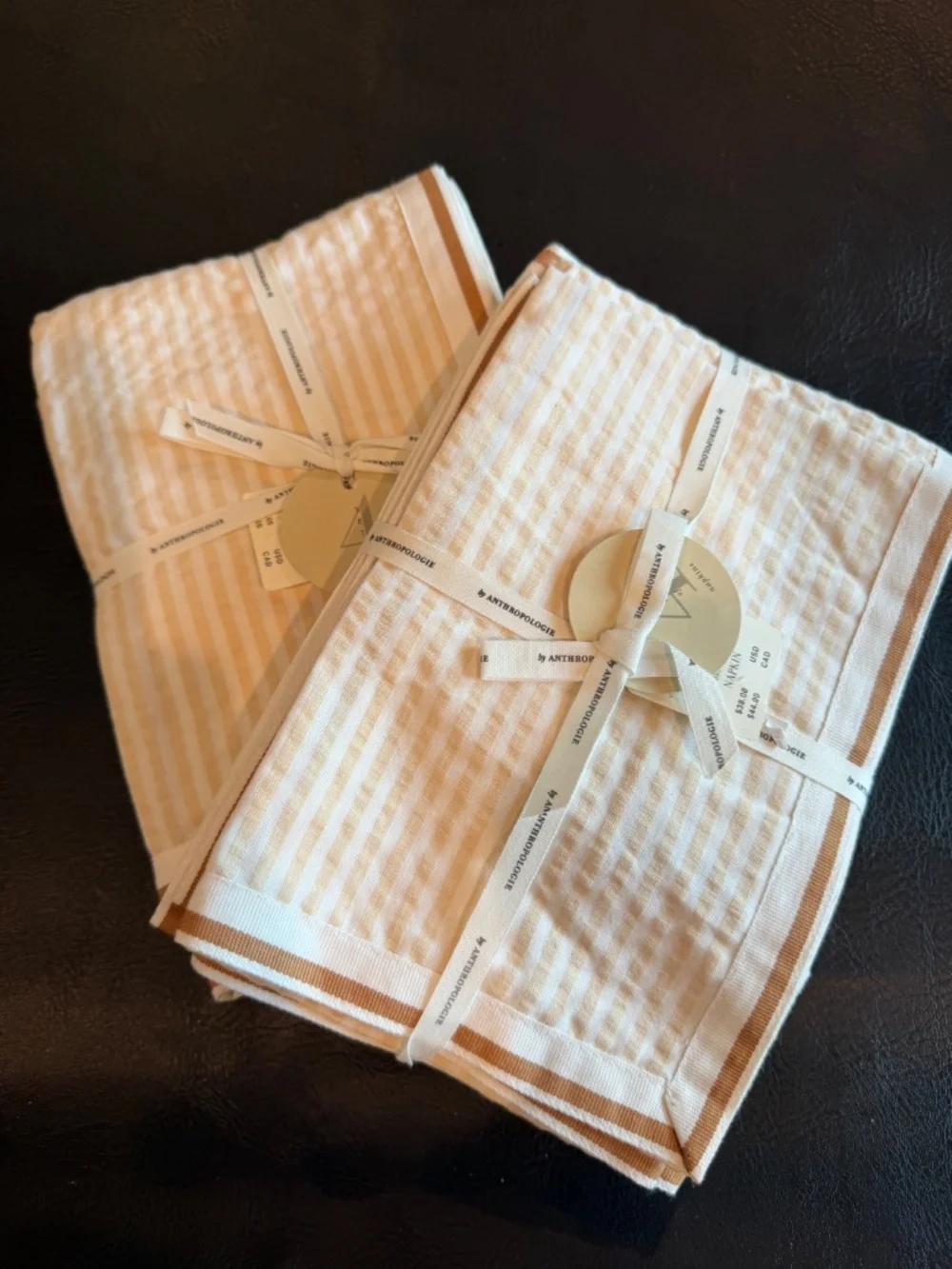 Anthropologie NWT Beige/Tan and White Stripped Linen Napkins 8 (Two sets of 4)